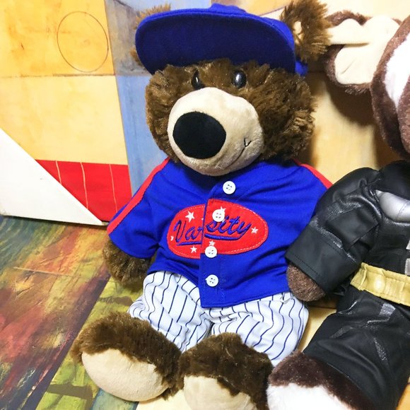(2) Build a Bear Plush Toys Stuffed Animals Varsity Baseball Bear & Batman Dog - Picture 5 of 8